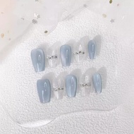 Handmade Artificial Nail Ice-transparent Crystal Cat Eye Fake Nail Phototherapy Nails Reusable and R