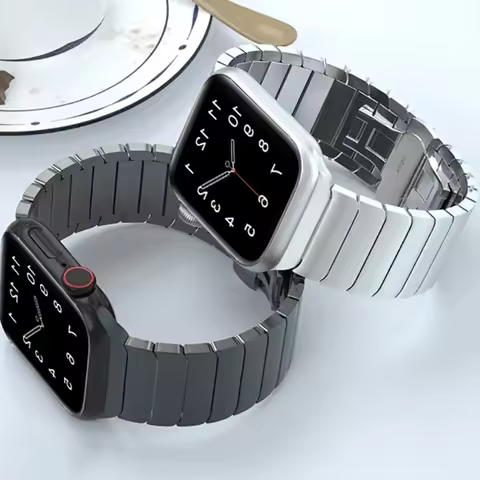 Solid Stainless Steel Strap for Apple Watch Series Butterfly Buckle One Bead Luxury Metal Stainless 