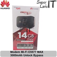 MIFI MODEM WIFI 4G HUAWEI E5577 MAX 3000mAh FREE T-SEL 14GB UNLOCK ALL