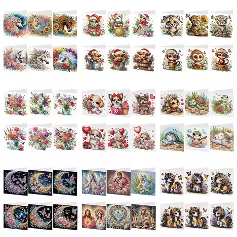 6Pcs Diamond Painting Greeting Card Holy Mother & Jesus Diamond Handmade Card DIY Diamond Painting C