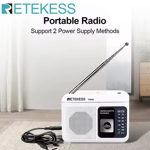 Retekess TR606 Radio FM AM Radio Cassette Playback Portable Radios FM AM Recording 3.5mm Earphone MI