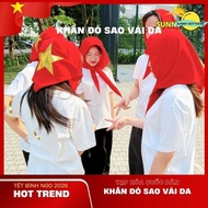 [September 2]Vietnam Flag Scarf - Red Scarf with Golden Star and 2-Layer Leather – Patriotic Scarf A