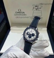 OMEGA 歐米茄超霸系列傳承錶款史努比獎手動機械機芯50米防水男錶瑞錶42mm 銀色錶盤精鋼錶殼尼龍牛皮錶帶