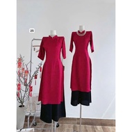 Ao dai set with pants, red ao dai set, CNY ao dai, long sleeve velvet ao dai ht25