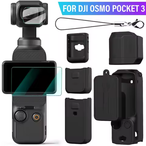 Silicone Cover for DJI Osmo Pocket 3 Camera Protective Case Anti-Scratch Lens Cap Screen Tempered Gl