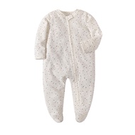 ทารกแรกเกิดชุดนอนฟุตบอลซิปคู่ผ้าฝ้ายเด็กทารก Onesie Sleeper Pjs Footed Sleeper