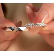 S999 Sterling Silver DF-100 Lingge Curve Light Luxury Couple Ring Plain Ring/Hand Circumference Adju