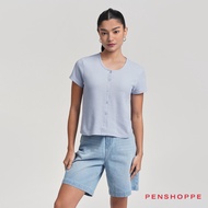 Penshoppe Essentials Textured Top For Women (Blue/Evening Sand)