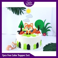 7pcs Fox Birthday Cake Topper Set Decoration Party