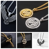 【Eetmo】Gold Silver Necklace Dollar sign Jesus Eagle Hip Hop Faith Turntable Necklace Fashion