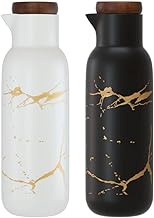 Danmu 2 Pack Ceramic Oil and Vinegar Soy Sauce Maple Syrup Dispenser Bottle for Kitchen 380ml (Black + White)