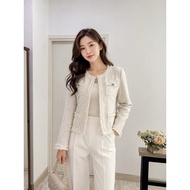 Used Korean Blazer Suit Tweed Fabric ️ ARTICLE Brand Size S M Chest 36 Length 19 Very Good
