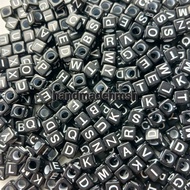 BLACK SQUARE LETTER BEAD 6MM