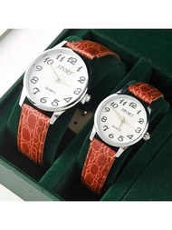 2PCS Conjunto de relojes de pareja de moda Relojes de negocios de lujo Relojes de cuarzo casuales para hombres Reloj de pulsera simple para mujeres Regalo para festividades