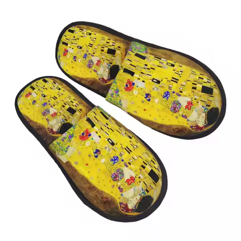 Custom The Kiss By Gustav Klimt Cozy Scuff With Memory Foam Slippers Women Liebespaar Painting Hotel