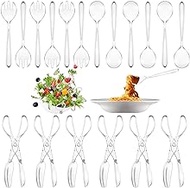 Lanties 18 Pcs 9" Plastic Clear Disposable Serving Utensils Set Includes 6 pcs Serving Spoons 6 pcs Serving Forks 6pcs Serving Tongs for Birthday Wedding Parties Buffet Cutlery for Serving Food