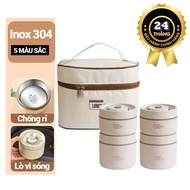 Hộp Cơm Giữ Nhiệt Văn Phòng Lunch Box 4 Tầng Kèm Túi Lòng chống dinh inox 304 cao cấp