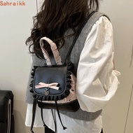 AXIOM Lace Trim Backpack, Ruffled Bow Vintage Bucket Bag, Sweet Compact Exquisite Versatile Ballet S