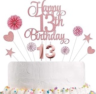 13th Birthday Cake Decorations, 13th Birthday Candles Cake Numeral Candles and Glitter Happy 13th Bi