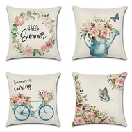 New Spring Floral Butterfly Cushion Covers Summer Blike Flowers Creative Linen Pillowcase Sofa Decor