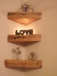 set 3 kệ treo tường góc vuông 90 hình tam giác cân gỗ thông tự nhiên