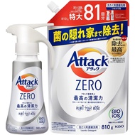 【Japan Direct】Kao Attack ZERO Laundry Detergent, Liquid, Highest cleaning power in Attack Liquid history, One Hand Push, 380g (main body) + 810g (refill)