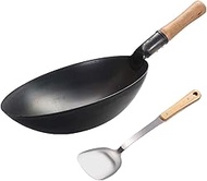 Wok Pan Nonstick, Woks and Stir Fry Pans, Cast Iron Wok Stir Fry Pan for Chinese, Japanese, and Cantonese Cuisine, Stainless Steel Durable Wok with Iron Shovel, Earless,36cm/ 14 inch () interesting