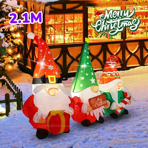 Christmas 7FT Inflatable Three Dwarfs Gift Box Yard Decorations, Built-in LED Lights,For Xmas Square