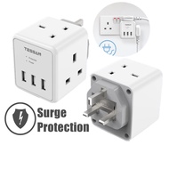 Double Plug Adaptor with USB, Surge Protector 2 Way Plug Adapter with 3 USB, 13A Cube UK 3Pin Multi Plug Extension Wall Socket for Home, Office, Kitchen（White）