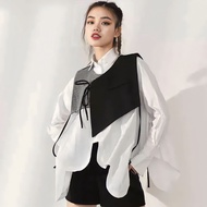 Check vest asymmetric cube vest/ asymmetric vest/ Korean rope vest blazer crop box Vest Woman Vest W