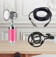 全城熱賣 - 直播話筒麥克風E300電容麥克風聲卡電腦台式手機全民K歌錄音手持（奶瓶粉）