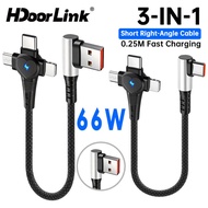 HdoorLink 3in1 66W Fast Charging Short Cable USB-A/Type-C To Micro USB/Type-C/IOS 25CM Data Cord