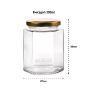 300ml Hexagon Glass Jar Storage Bottle Wedding Event Door Gift Honey Spices Air Tight Botol Balang Kaca Borong Wholesale