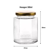 300ml Hexagon Glass Jar Storage Bottle Wedding Event Door Gift Honey Air Tight Botol Balang Kaca 玻璃罐