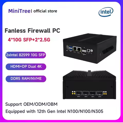 12th Gen Intel N100 Firewall Mini PC 2*10G/4*10G SFP Port 2xi226 2.5G Lan Fanless Soft Router 8GB RA