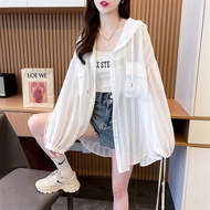 เสื้อคลุมกันแดดมีฮู้ดบางระบายอากาศได้ดี แขนยาว ทรงหลวม แฟชั่นฤดูร้อน สำหรับผู้หญิงไซส์ใหญ่ เสื้อคลุม
