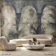 Custom wallpaper mural Tropical Exotic Plants Wallpaper Vintage Antique Historical Arch Columns Mura