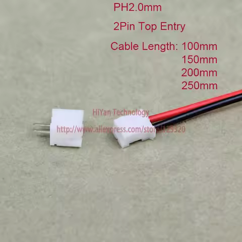 50sets Mini Micro PH2.0 JST 2.0mm Pitch 2Pin Connector with 1007 26AWG 100mm 150mm 200mm 250mm Elect