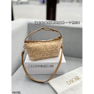 Dior Clutch - Light Beige Lamb Fleece with Classic Diamond Check Pattern | Elegant Design