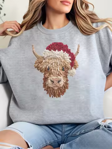 Cow Print Howdy Christmas Graphic Sweatshirt Holiday Women Casual Wear Gray Plus-Size