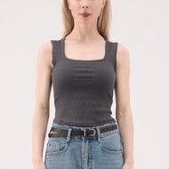 萊賽爾涼感方領包覆羅紋 Bra Top - 灰