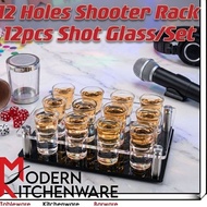 (MKitchenware)12pcs 15ml Shot Glass 12 Holes Shooter Rack Shooter Tray Bar Shot Glass Set玻璃小白酒杯架烧酒杯架