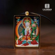 唐卡吊墜 白度母金色殼 純手工彩繪木雕唐卡藏族畫師手繪 非遺作品