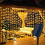 【A VOGUE】 【juhua】 1 Pc Solar Curtain Lights600/300/200/100LEDsOutdoor/Indoor Fairy Lights For Festi