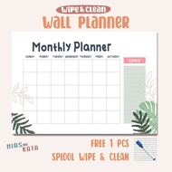 Wall Monthly planner Monthly schedule tropical Monthly agenda A3 (free 1pcs wipe & clean Markers)