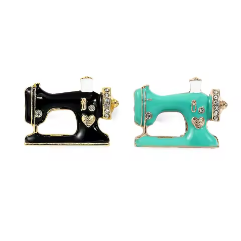 Creative Women Girls Sewing Machine Brooch Blue Enamel Brooches Jewelry Hijab Pin For Collar Suit Sc