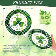 Rtteri 50 Pcs St Patrick's Day Paper Plates Disposable Shamrocks Plate 9 Inch Lucky Clover Round Pla