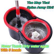 Mop Spin Mop Rumah Spin mop S/S Basket + 2 Mop Heads Self-Washing Home Office Cleaning Mop Bucket