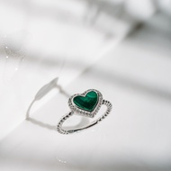 Ar-Kang Collection** AKR640  Love & Lucky Ring แหวนเงินแท้ 925 ประดับมาลาไคต์ ล้อมเพชร CZ เซ็ตเรียกท