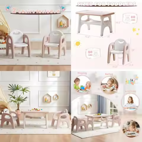 Pink Toddler Table and 2 Chairs with Storage, Large Play and Dining Set, CPSC & ASTM Certified